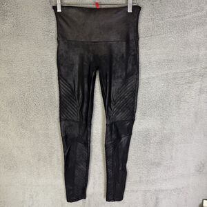 Spanx Pants Women's L Black Faux Leather Pull On Stretch Casual‎